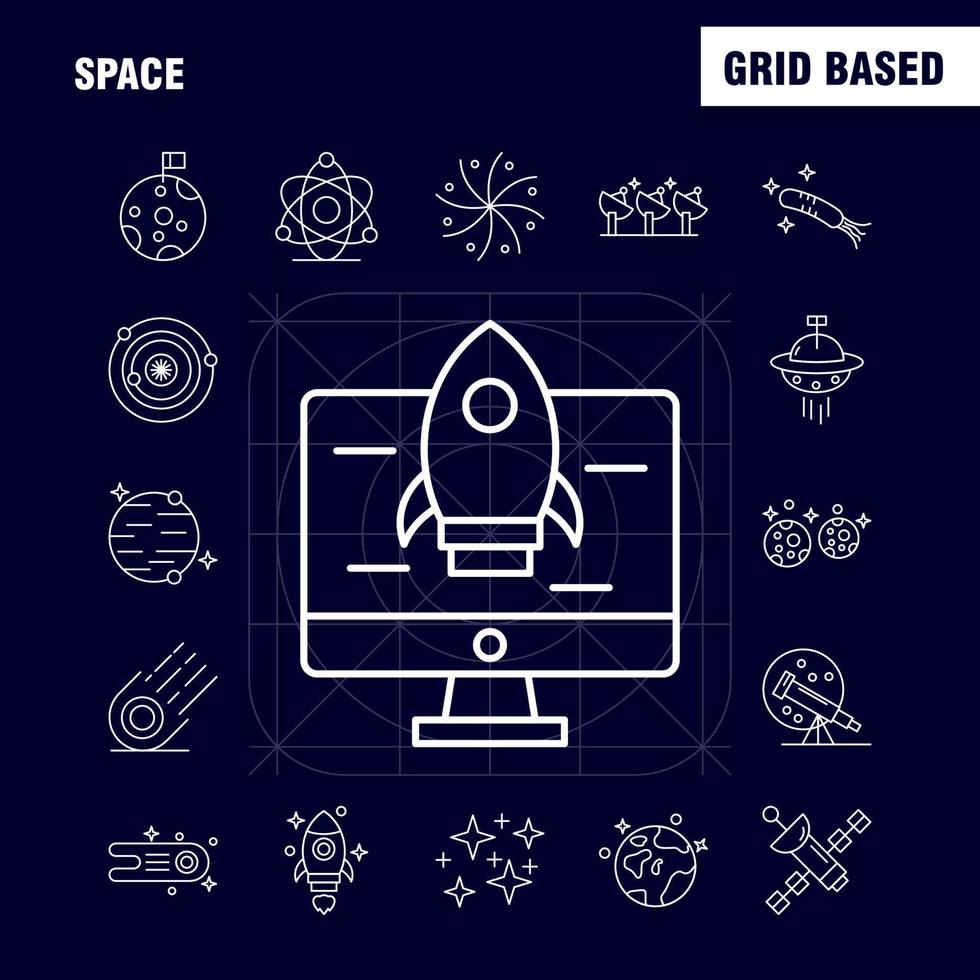 Space Line Icons Set For Infographics Mobile UXUI Kit And Print Design Include Rocket Space Transportation Moon Planet Space Spaceship Telescope Icon Set Vector
