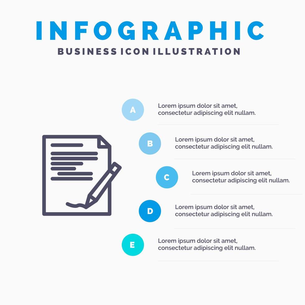 icono de línea de informe de nota de documento de documento de acuerdo con fondo de infografía de presentación de 5 pasos vector