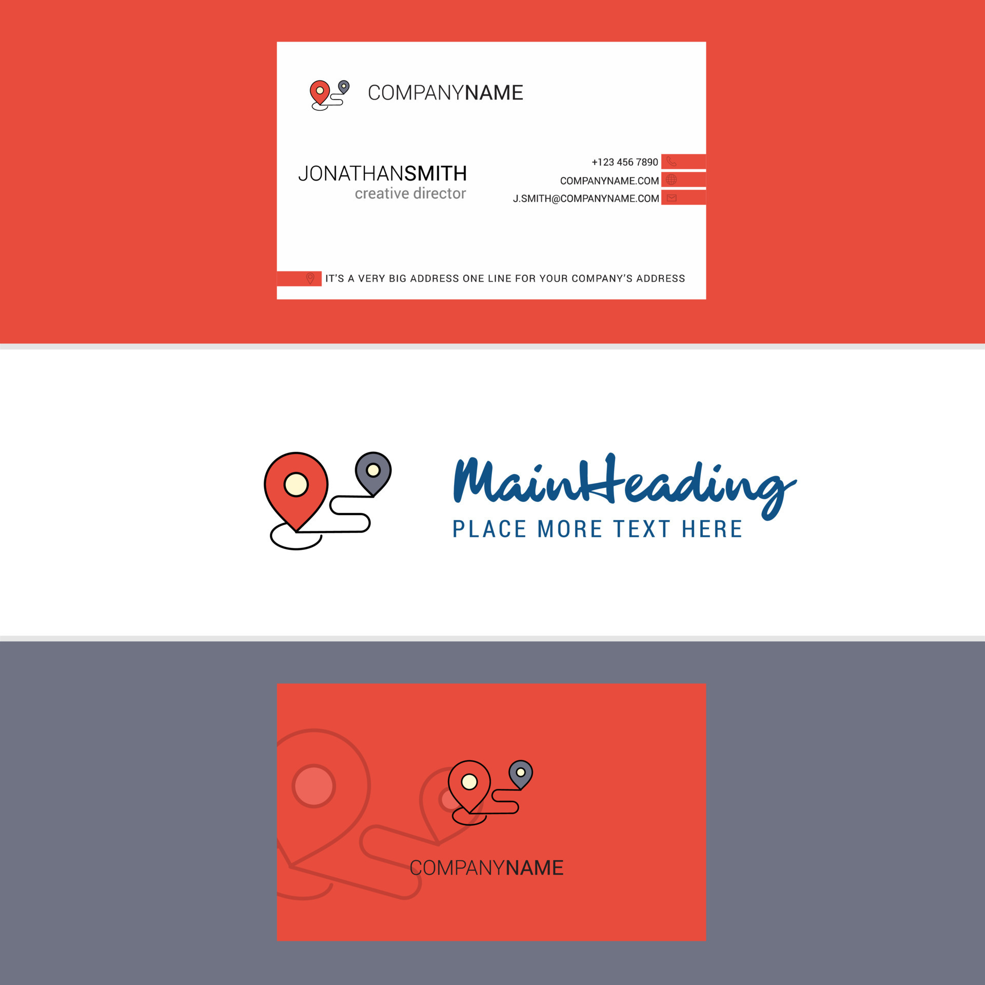 Beautiful Map route Logo and business card vertical Design Vector