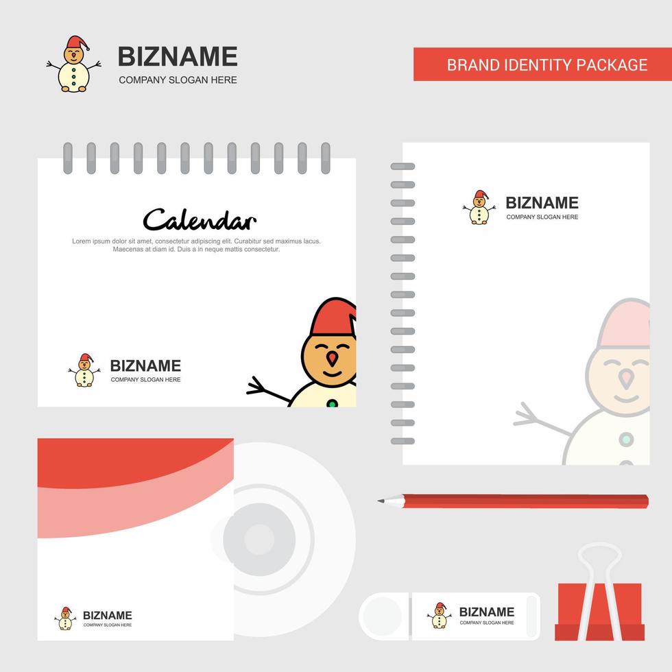 Snowman Logo Calendar Template CD Cover Diary and USB Brand Stationary Package Design Vector Template