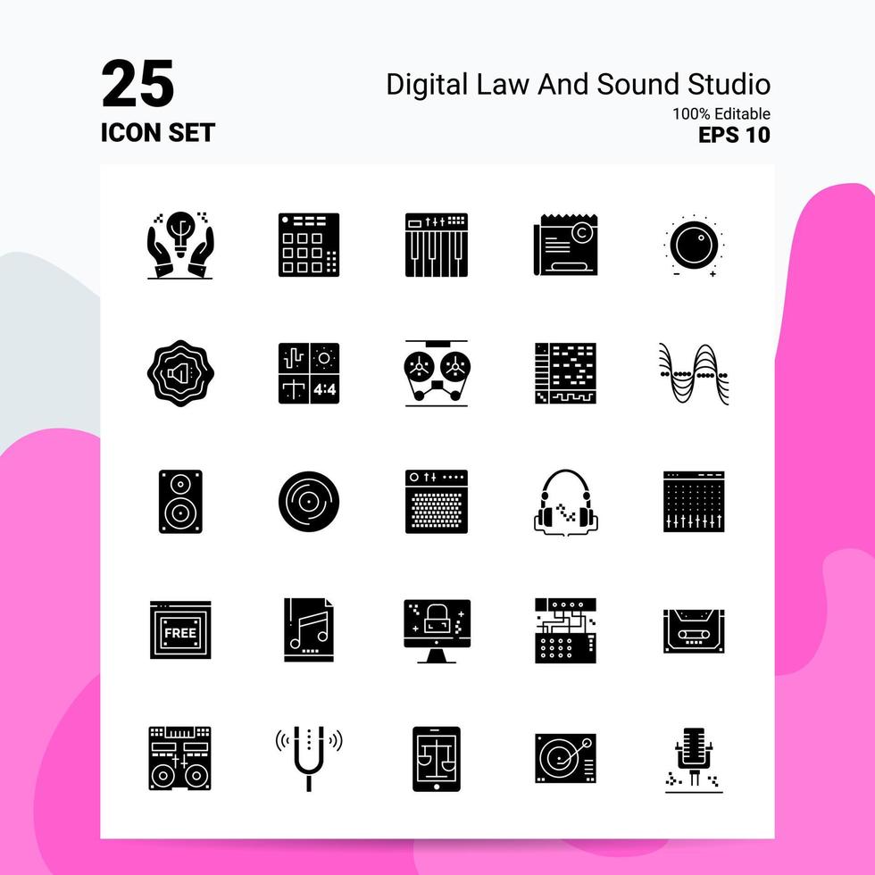 25 ley digital y conjunto de iconos de estudio de sonido 100 archivos editables eps 10 ideas de concepto de logotipo de empresa diseño de icono de glifo sólido vector