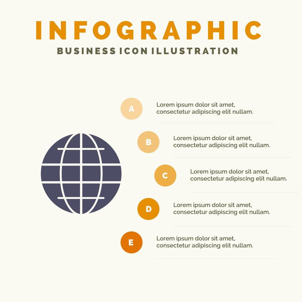 globo terráqueo internet seguridad sólido icono infografía 5 pasos presentación fondo vector