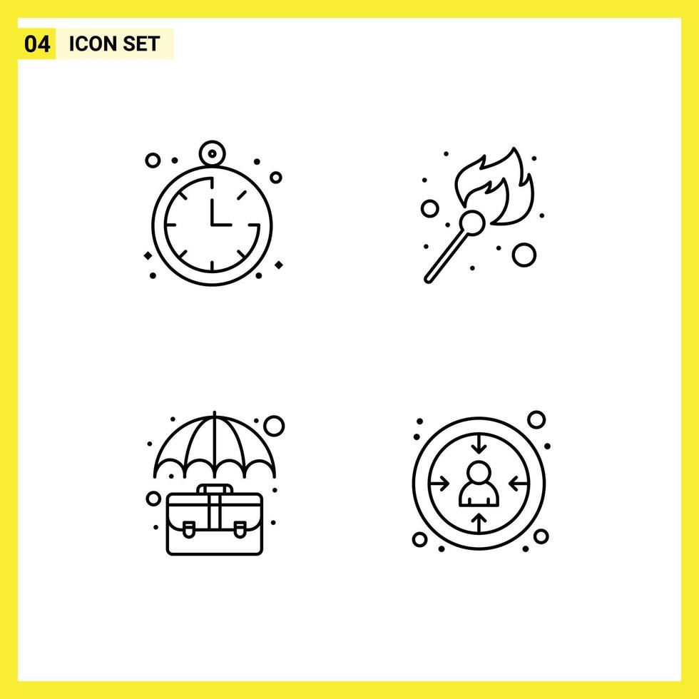 Line Pack of 4 Universal Symbols of compass case fire stick office Editable Vector Design Elements