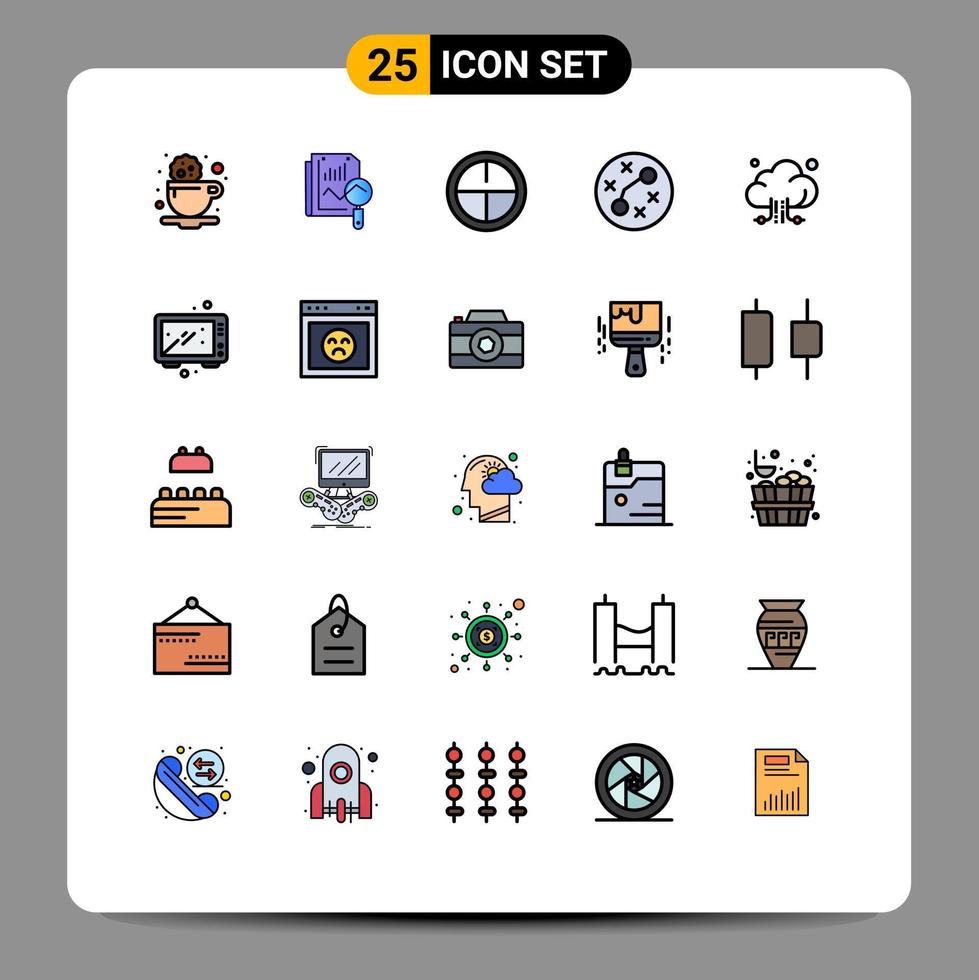 25 User Interface Filled line Flat Color Pack of modern Signs and Symbols of storage cloud army virus germs Editable Vector Design Elements