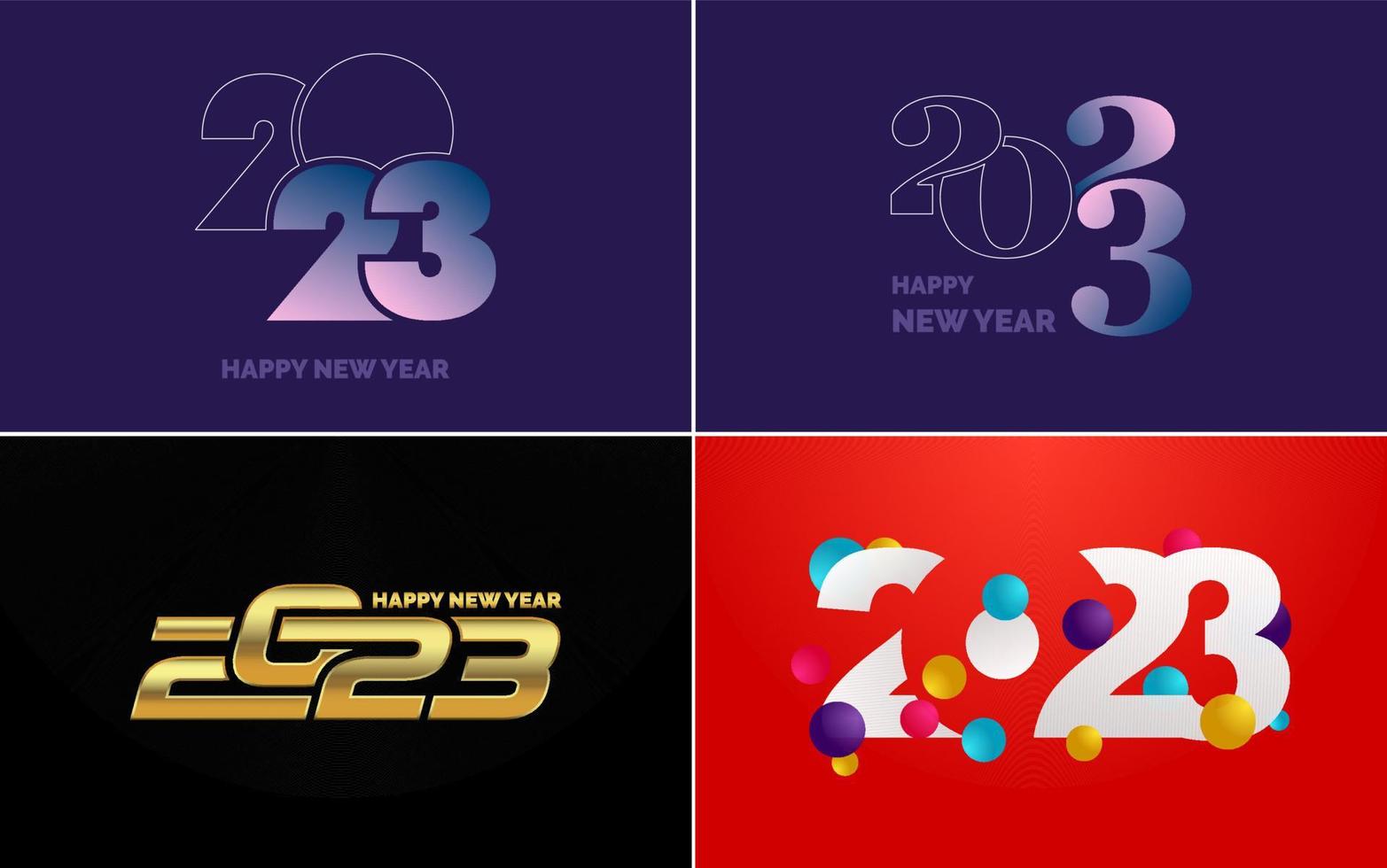 Set of logo design 2023 Happy New Year. 2023 number design template. Christmas decor 2023 Happy New Year symbols. Modern Xmas design for banner. social network. cover and calendar vector