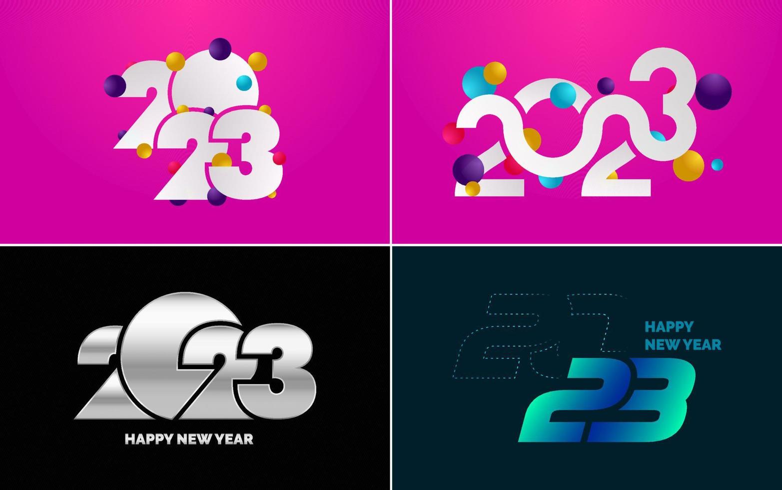 Big set 2023 Happy New Year black logo text design. 20 23 number design template. Collection of symbols of 2023 Happy New Year vector