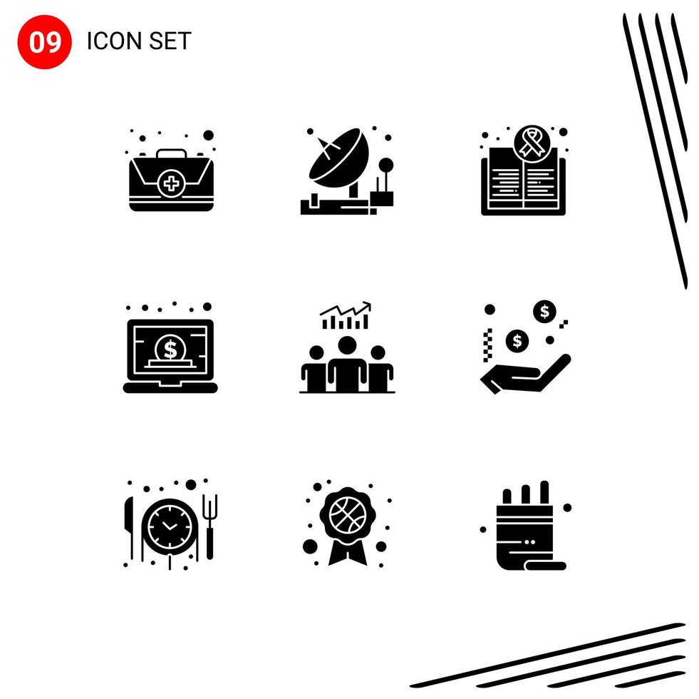 User Interface Pack of 9 Basic Solid Glyphs of management dollar space business day Editable Vector Design Elements