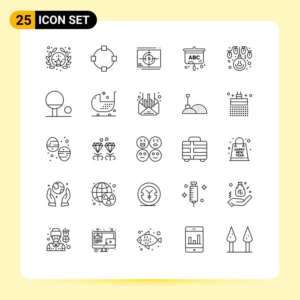 Set of 25 Vector Lines on Grid for lights christmas numbers bulb screen Editable Vector Design Elements