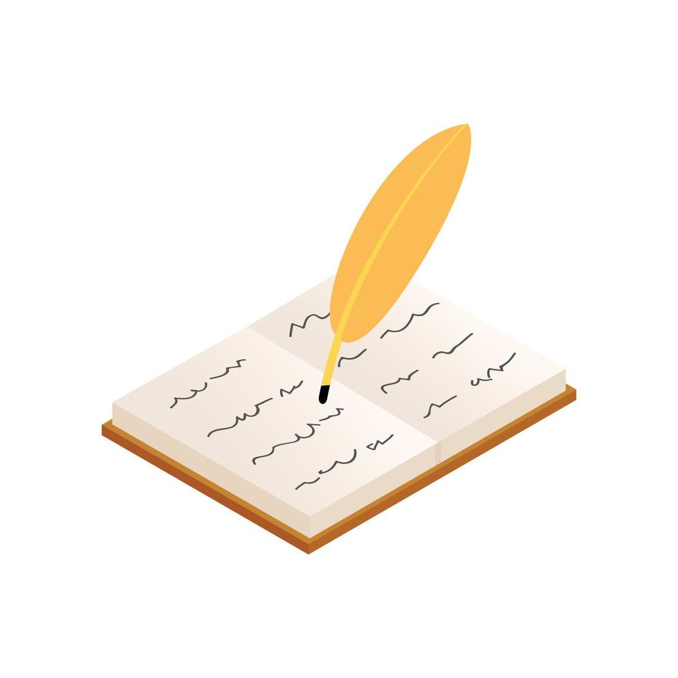 Quill y libro antiguo icono 3D isométrica vector