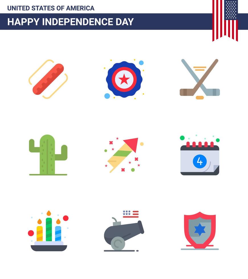 Big Pack of 9 USA Happy Independence Day USA Vector Flats and Editable Symbols of fireworks celebration ice sport american usa Editable USA Day Vector Design Elements