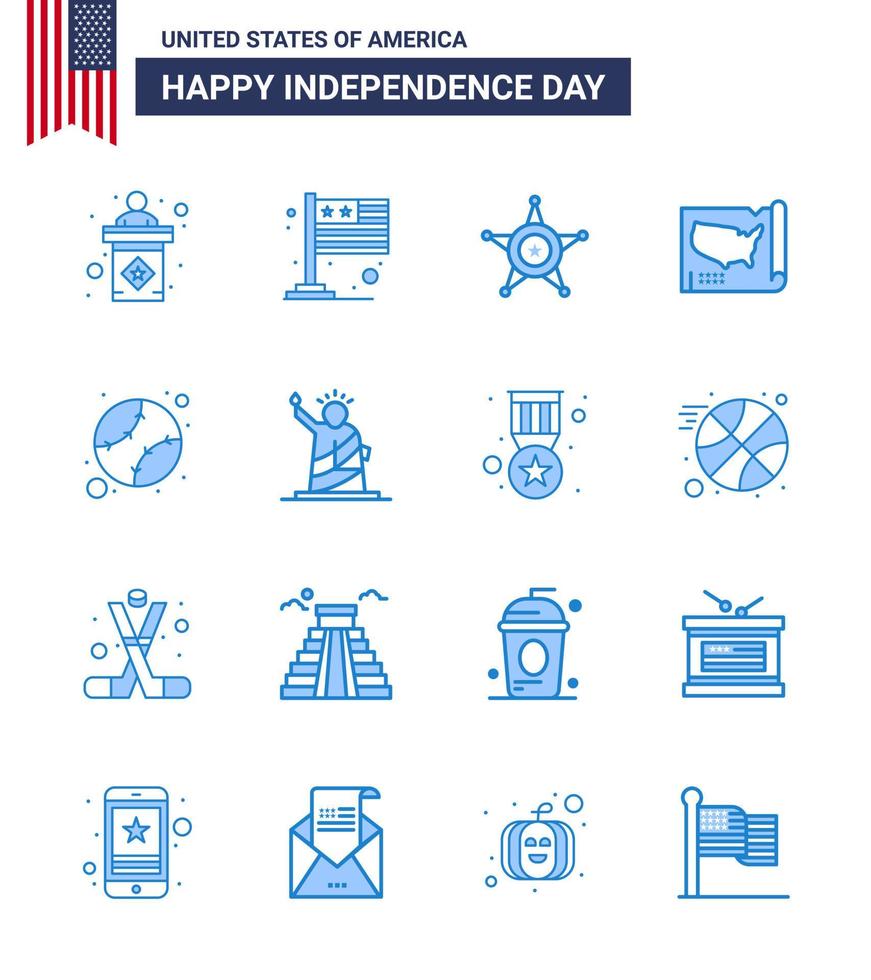 Happy Independence Day 16 Blues Icon Pack for Web and Print baseball usa men united map Editable USA Day Vector Design Elements
