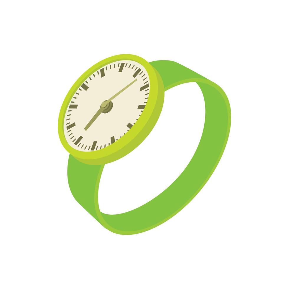 Green wrist watch icon, cartoon style vector