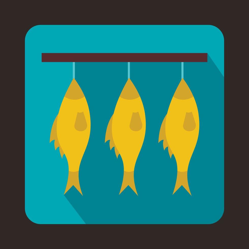 Three dried fish hanging on a rope icon vector