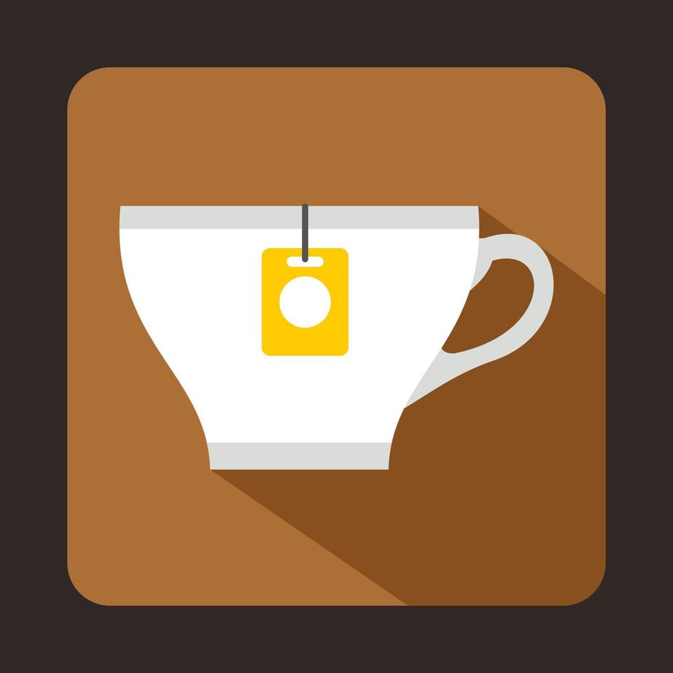 White cup with teabag icon, flat style vector