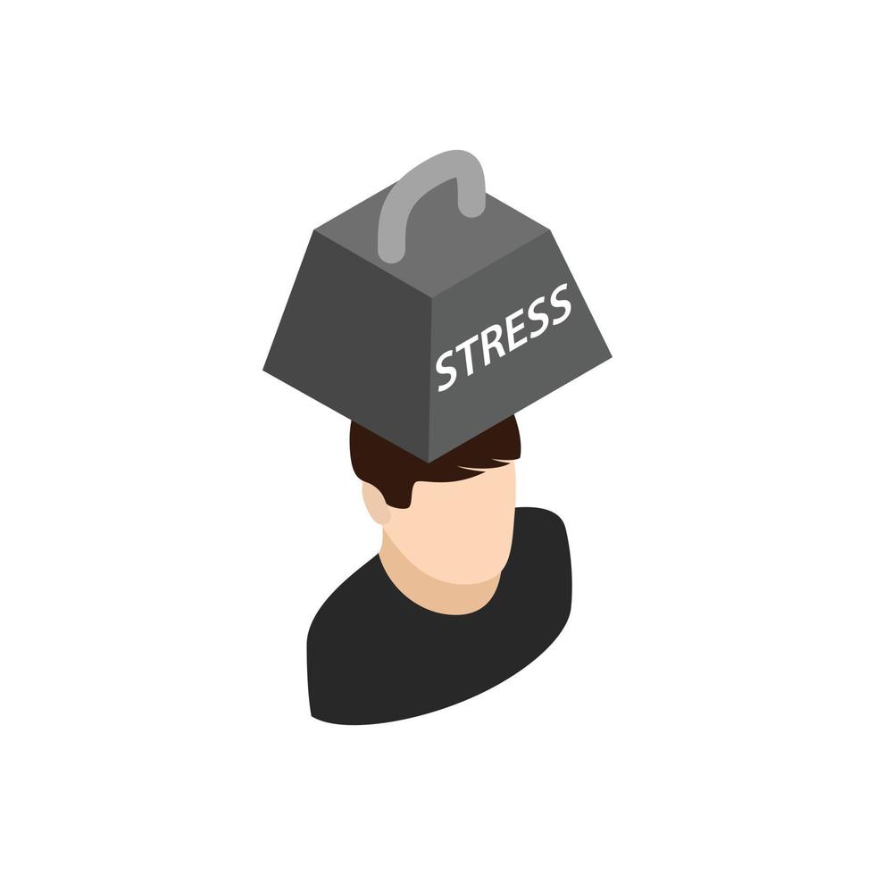 Man with weight of stress icon, isometric 3d style vector