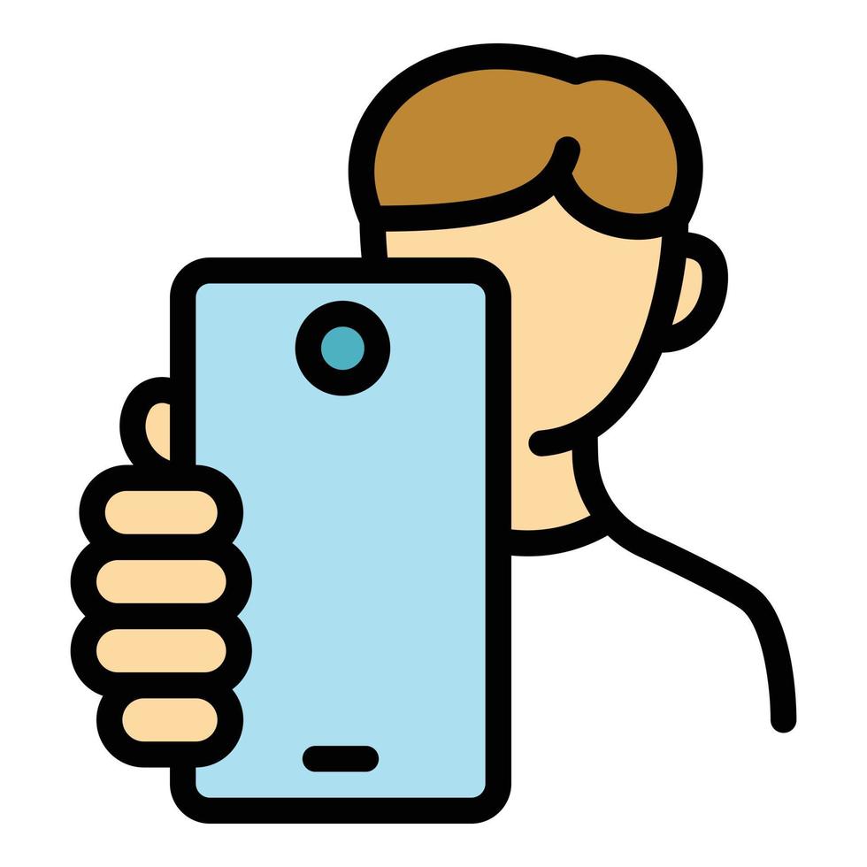 Kid make selfie icon, outline style vector