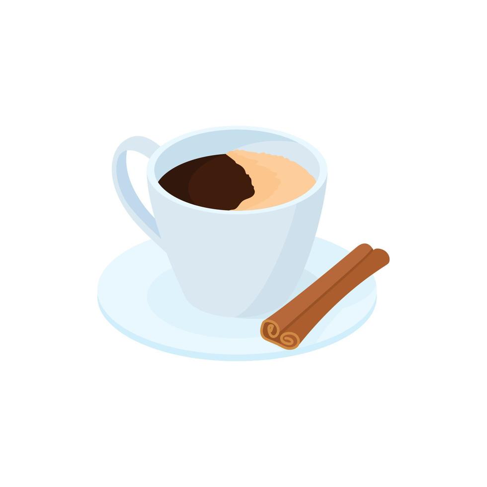Coffee with cinnamon stick icon, cartoon style vector