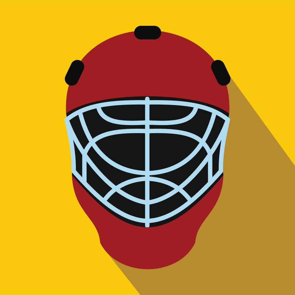 icono plano del casco de hockey del portero vector