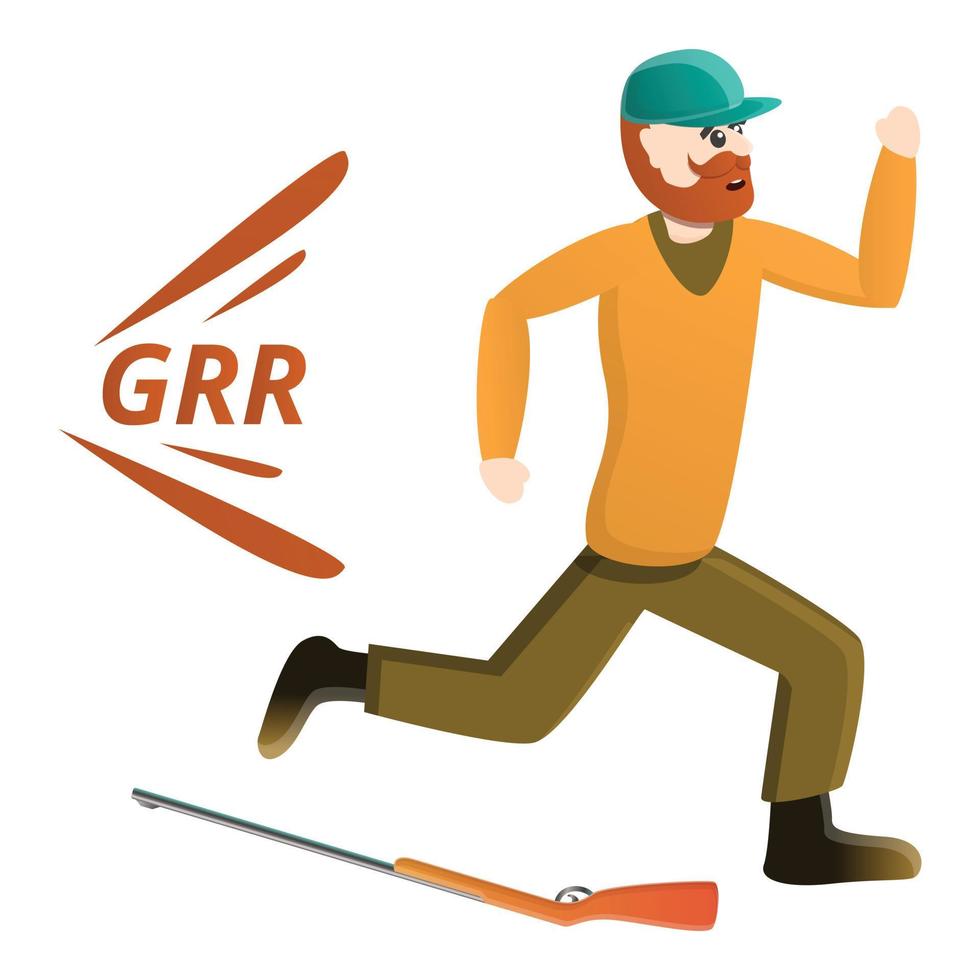 Hunter running away icon, cartoon style vector