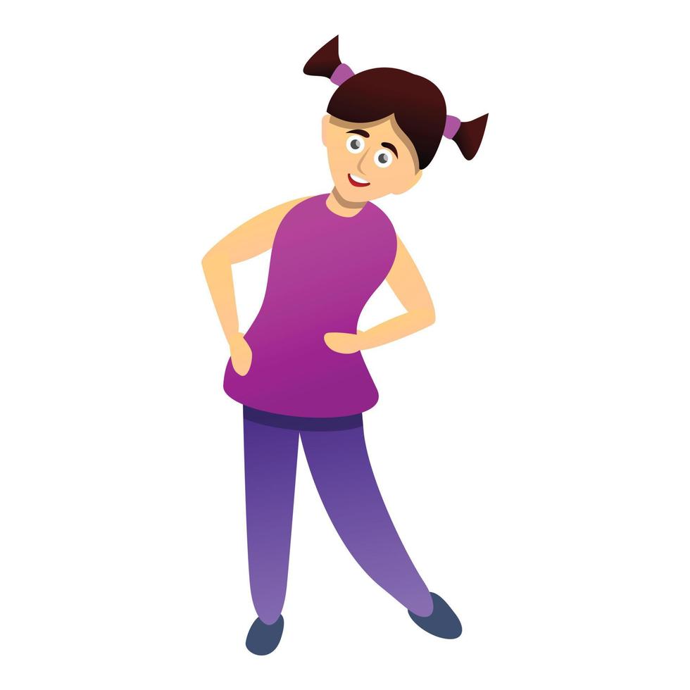 Girl morning exercise icon, cartoon style vector