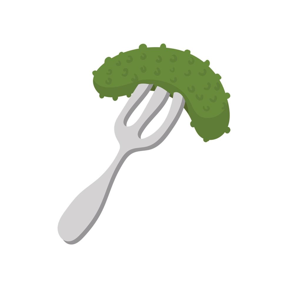 Salted cucumber on a fork icon in, cartoon style vector