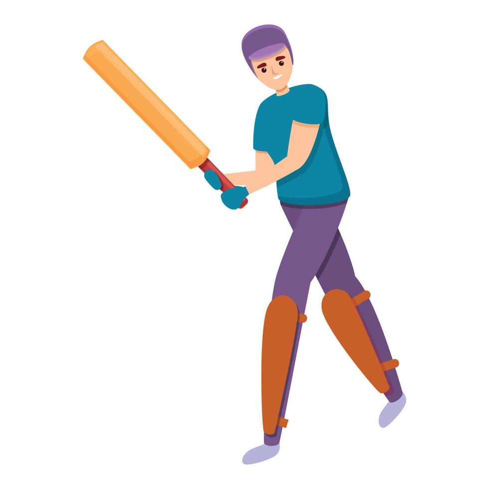 Cricket kid sport icon, cartoon style vector