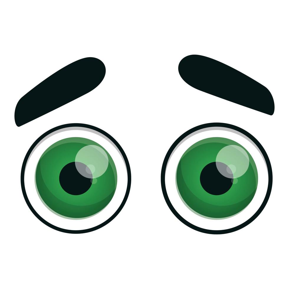 Round green eyes icon, cartoon style vector