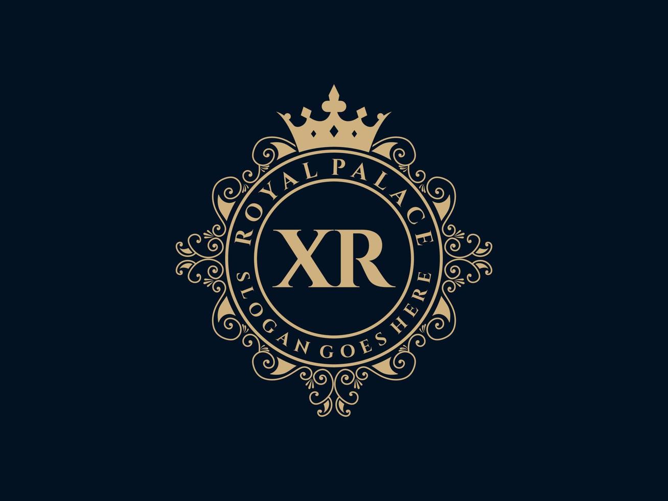 Letter XR Antique royal luxury victorian logo with ornamental frame. vector