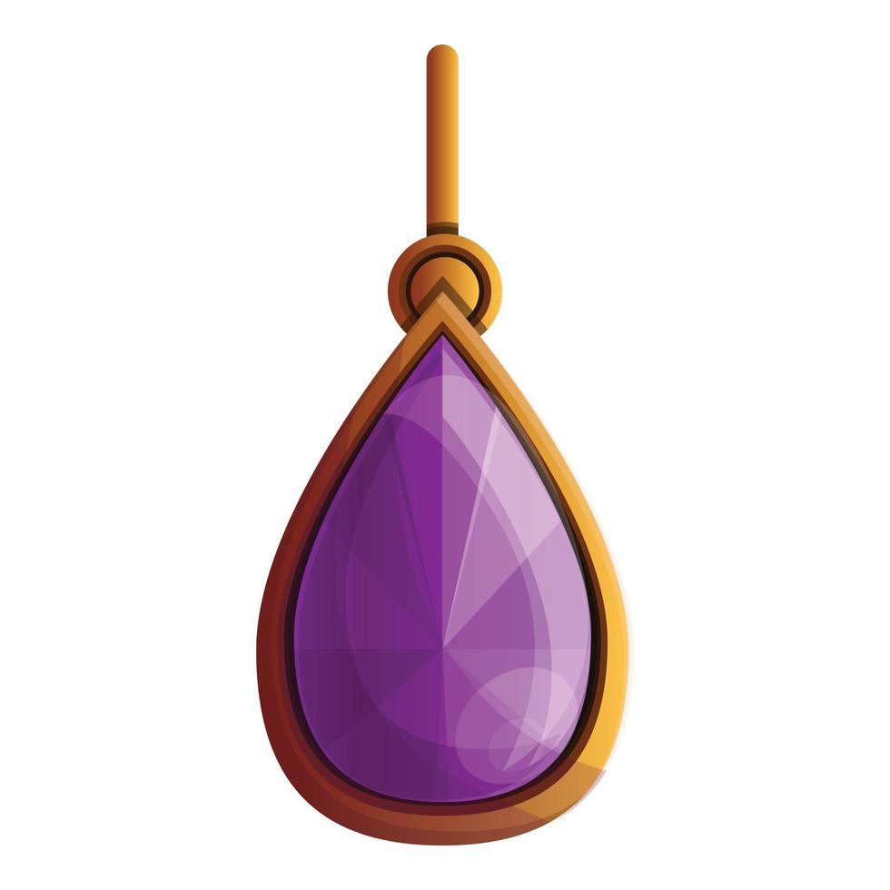 Purple gemstone pendant icon, cartoon style vector