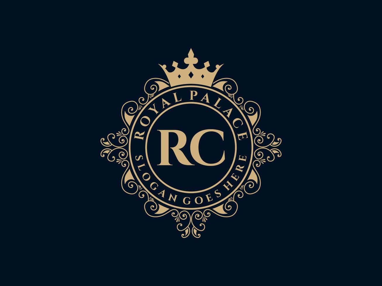 Letter RC Antique royal luxury victorian logo with ornamental frame. vector