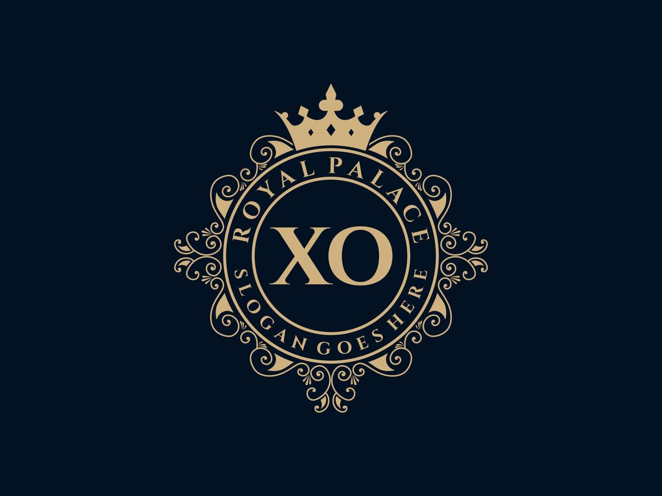 carta xo logotipo victoriano de lujo real antiguo con marco ornamental. vector