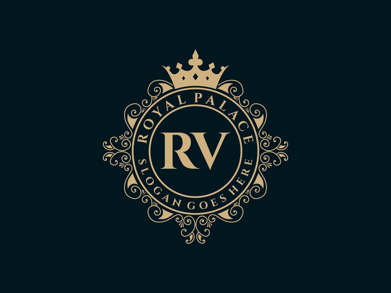 letra rv logotipo victoriano de lujo real antiguo con marco ornamental. vector