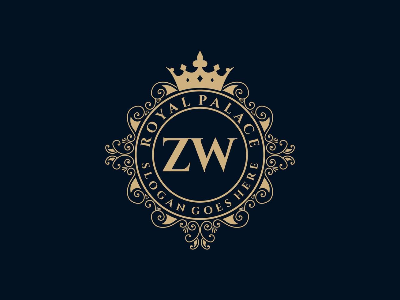 letra zw logotipo victoriano de lujo real antiguo con marco ornamental. vector