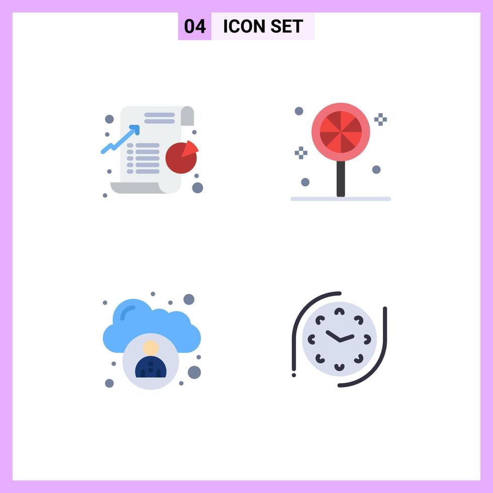 Group of 4 Modern Flat Icons Set for business cloud pie halloween clock Editable Vector Design Elements