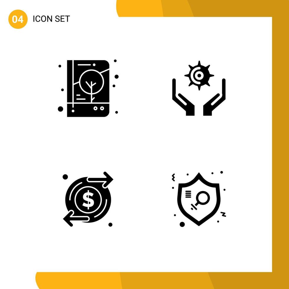 Group of 4 Solid Glyphs Signs and Symbols for book growth notebook cog investment Editable Vector Design Elements