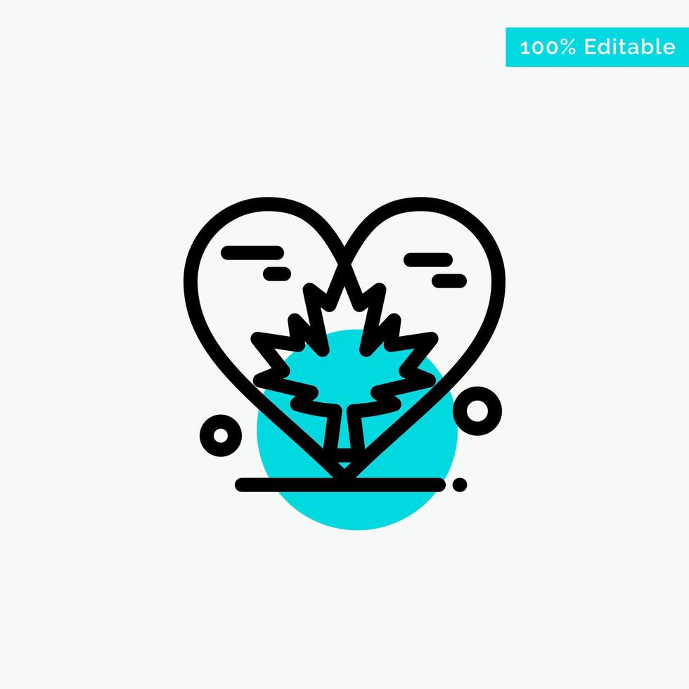 Heart Love Autumn Canada Leaf turquoise highlight circle point Vector icon