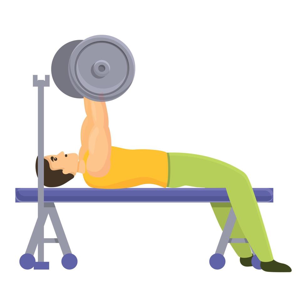 Bodybuilder barbell exercise icon, cartoon style vector