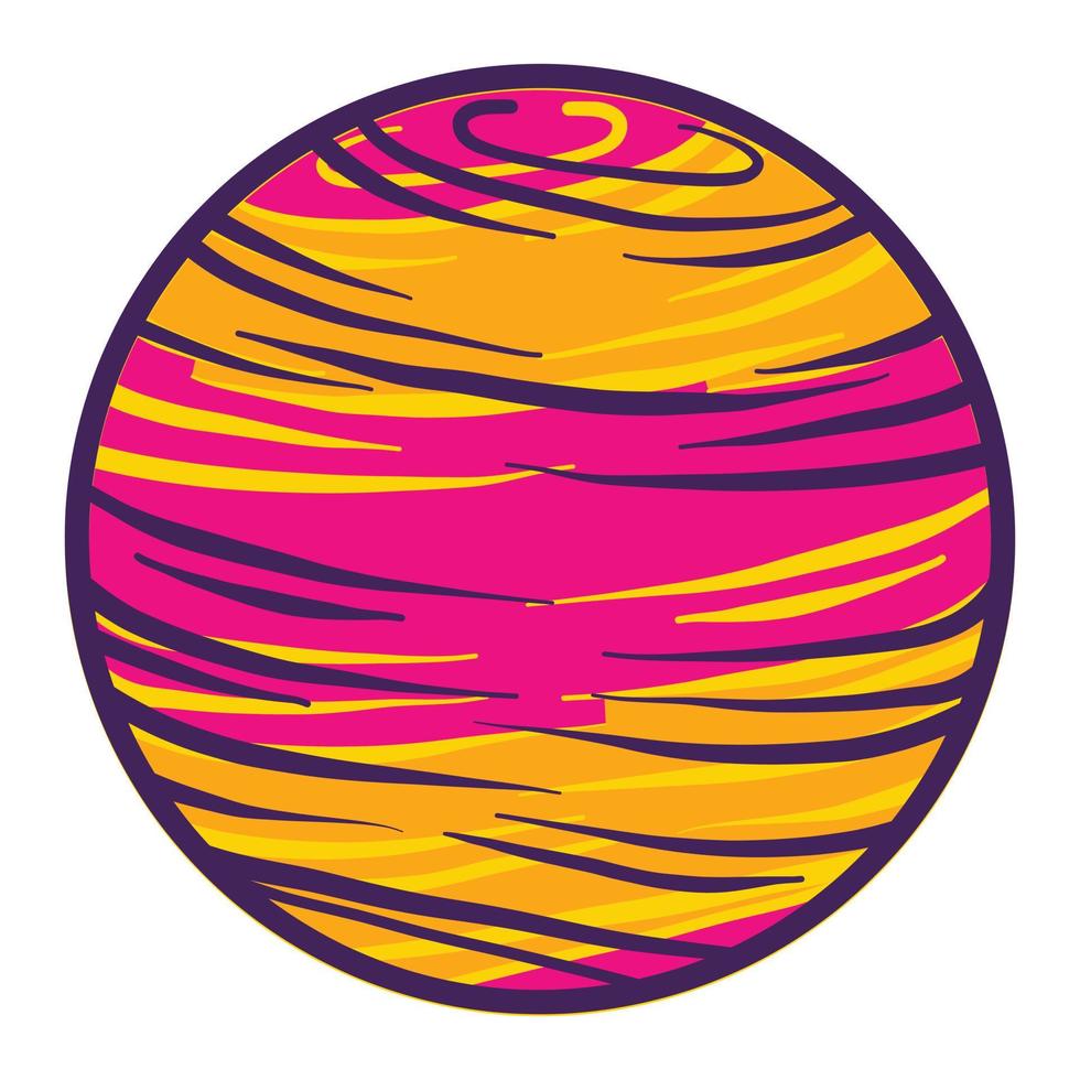 Pink yellow planet icon, hand drawn style vector