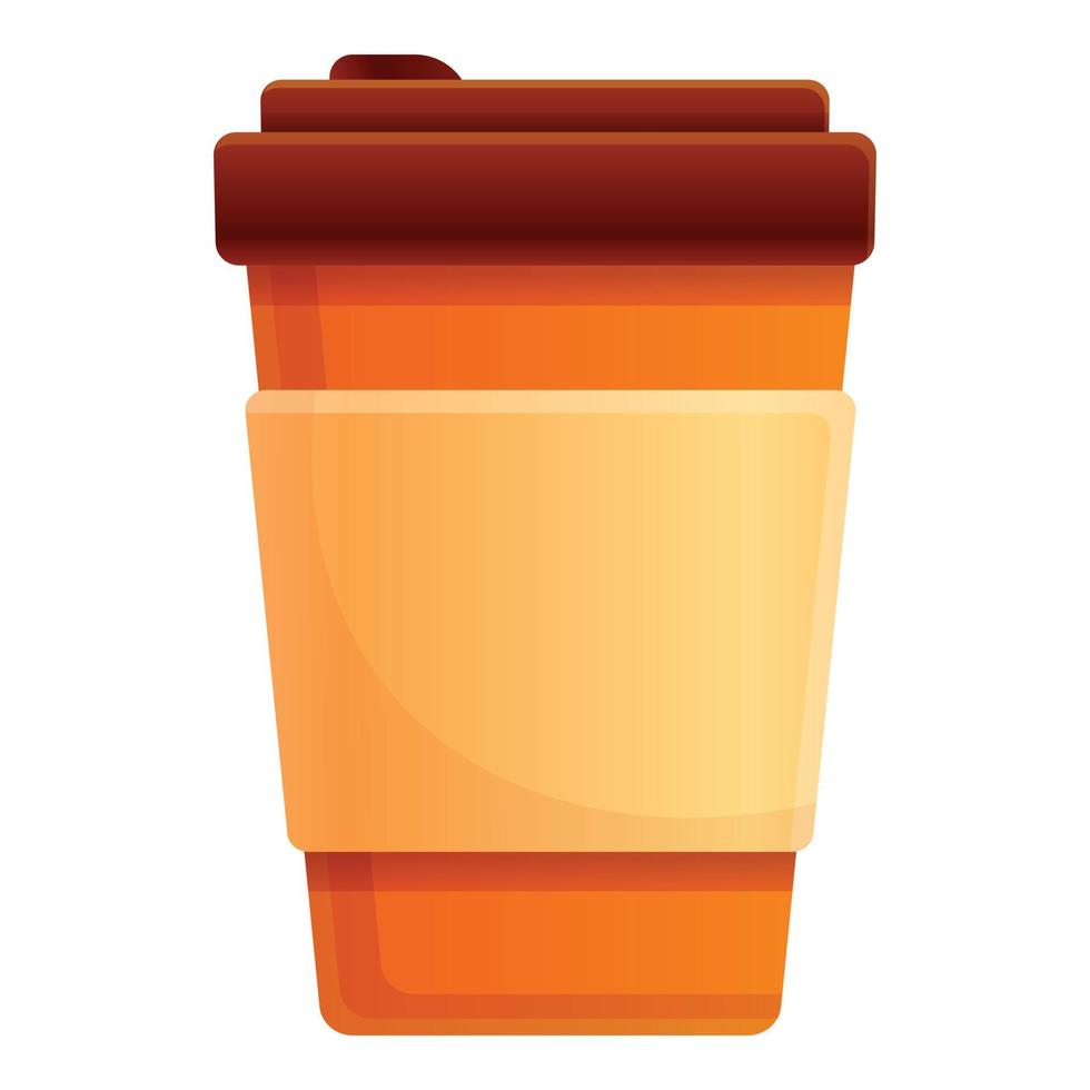 Autumn hot coffee cup icon, cartoon style vector