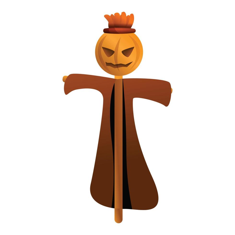 icono de espantapájaros de calabaza, estilo de dibujos animados vector