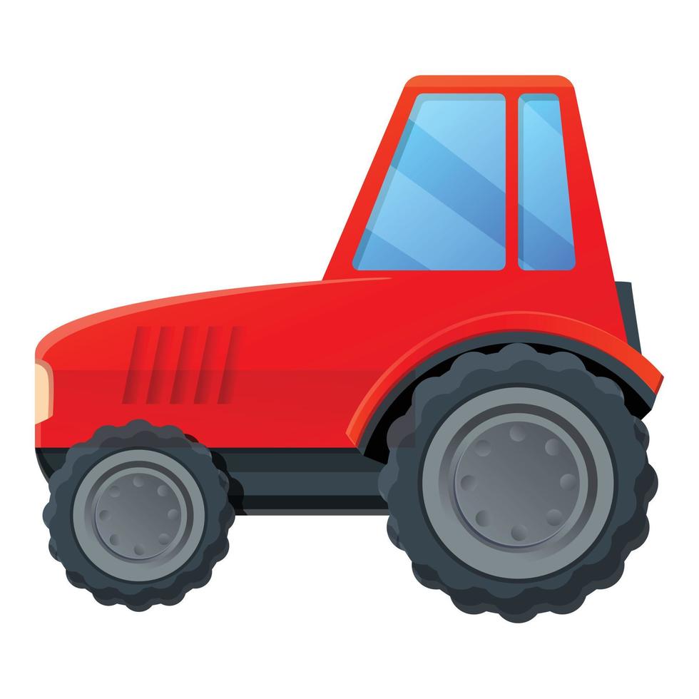 icono de tractor rojo de granja, estilo de dibujos animados vector