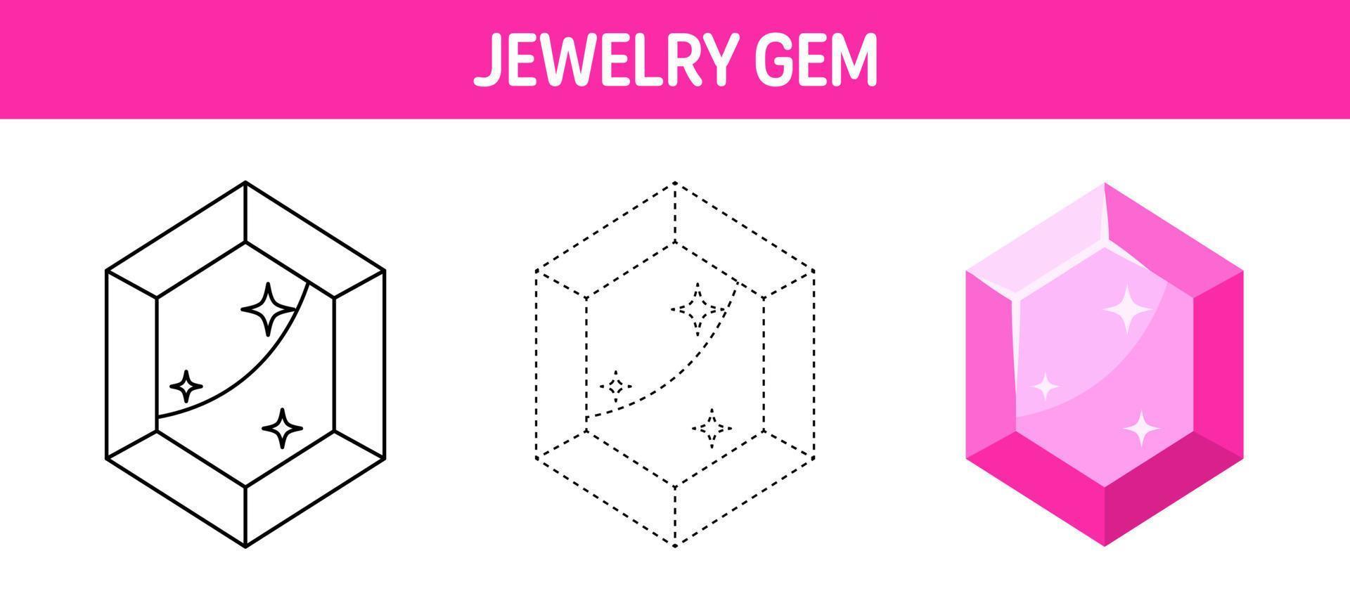 Gem tracing and coloring worksheet for kids vector