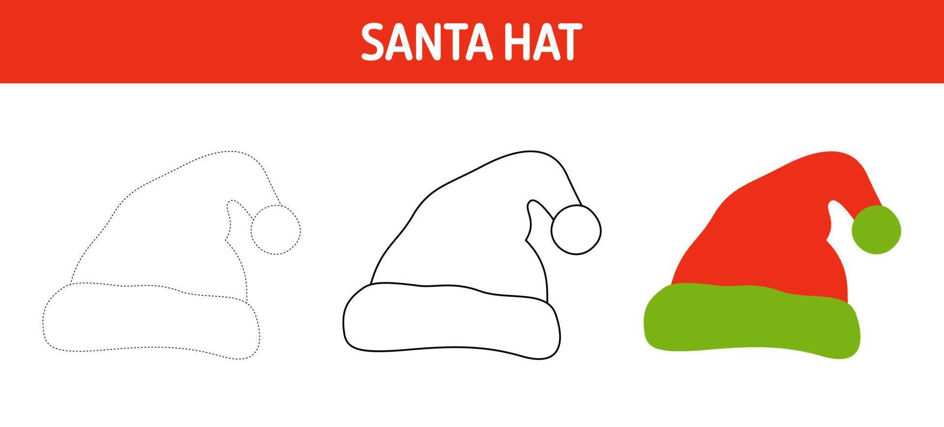 hoja de trabajo para colorear y trazar sombrero de santa para niños vector