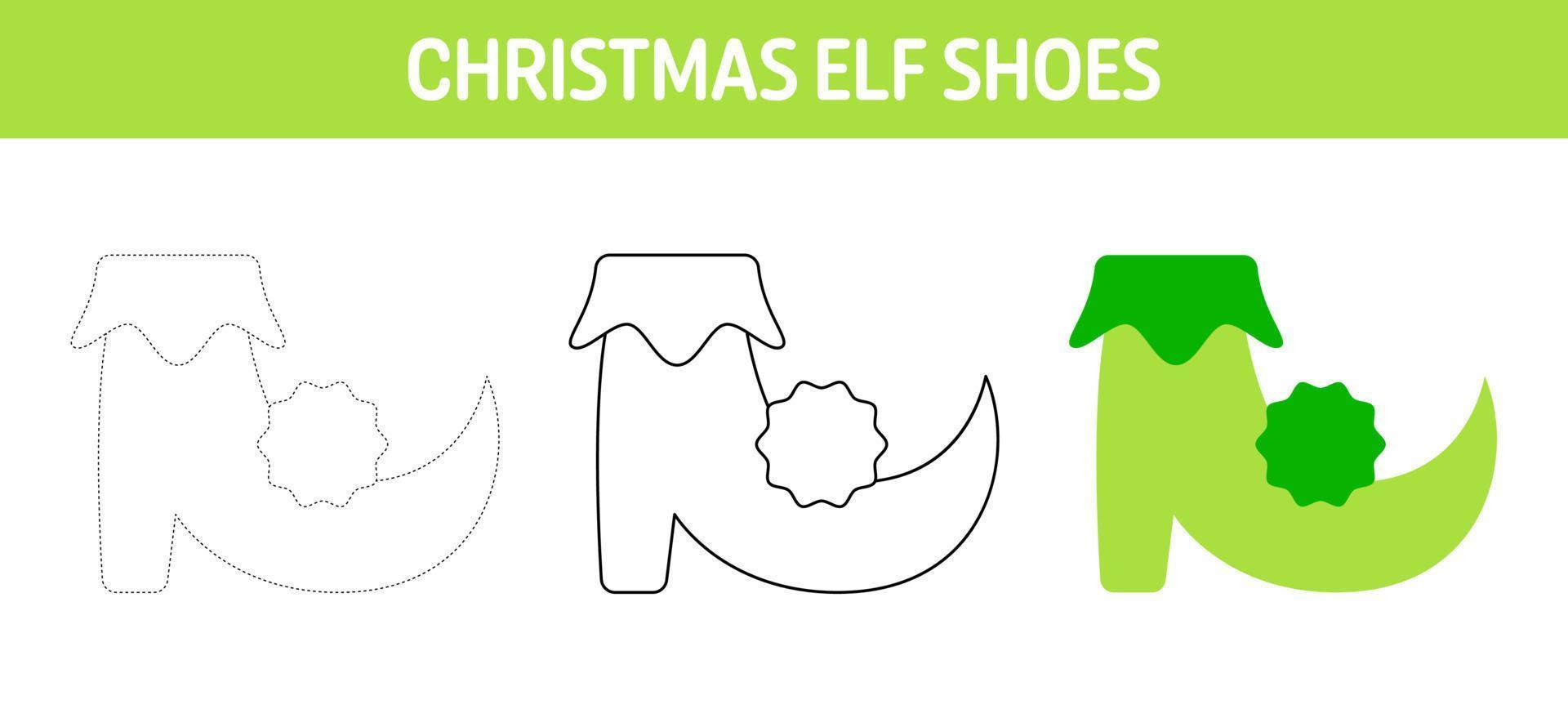 Elf Shoes tracing and coloring worksheet for kids vector