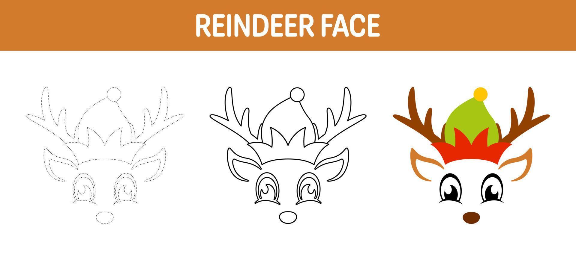 Reindeer Face tracing and coloring worksheet for kids vector