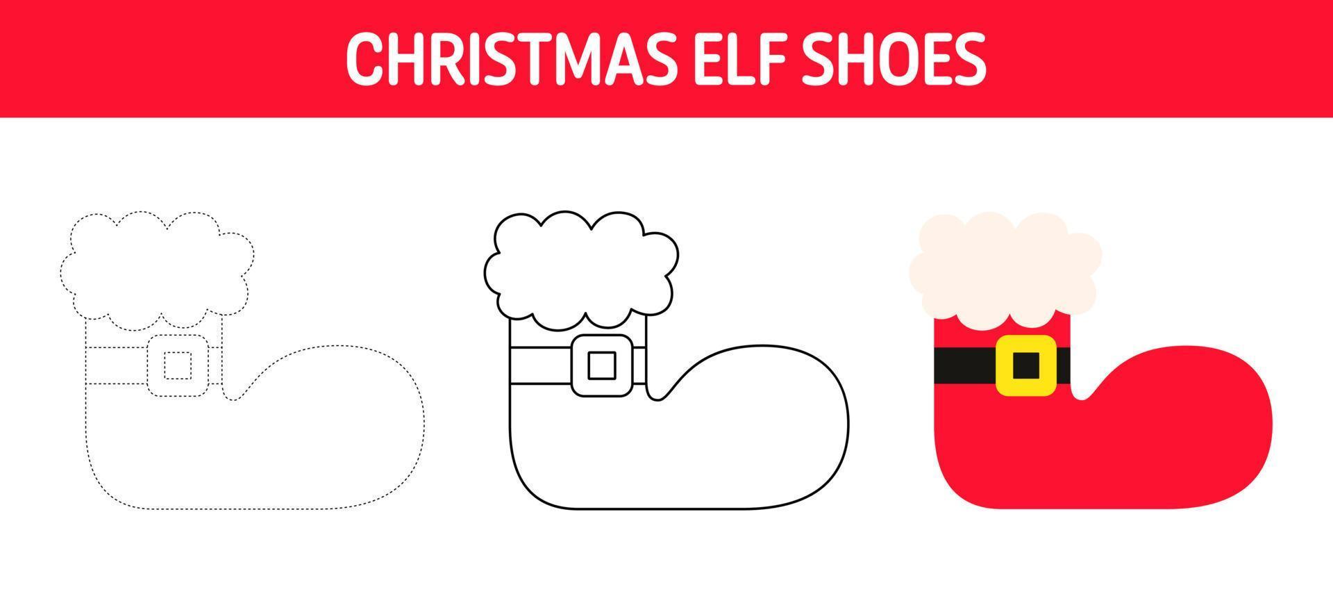 Elf Shoes tracing and coloring worksheet for kids vector