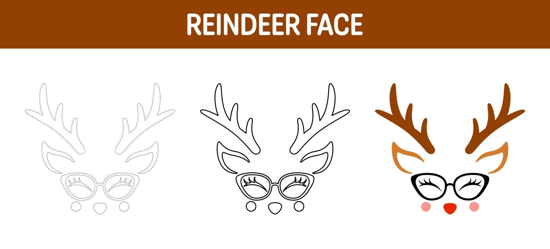 Reindeer Face tracing and coloring worksheet for kids vector