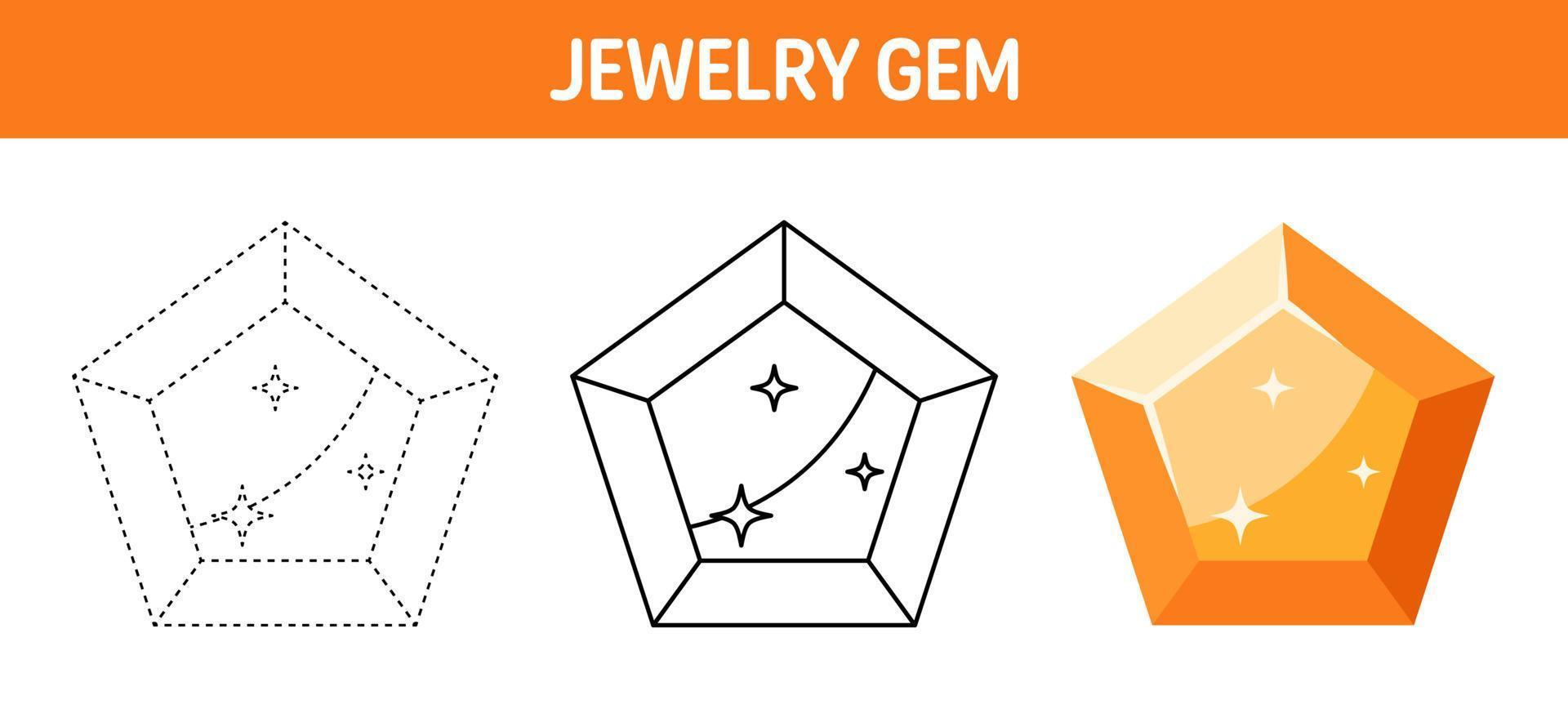 Gem tracing and coloring worksheet for kids vector