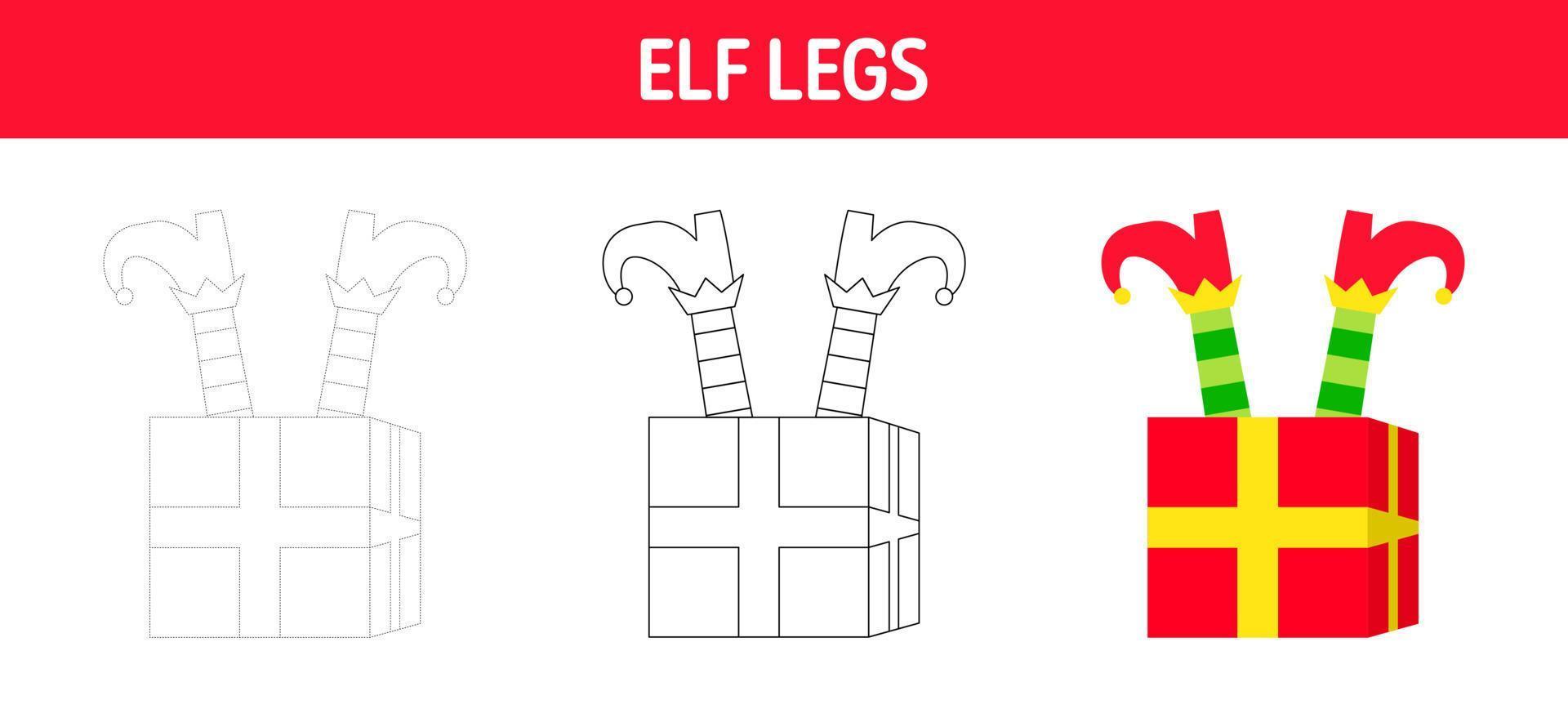 Christmas Elf Feet tracing and coloring worksheet for kids vector