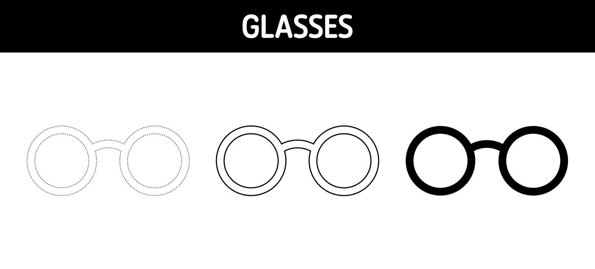 Glasses tracing and coloring worksheet for kids vector